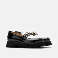 Ms. Boulevard Black/White Patent Leather Bit Loafers