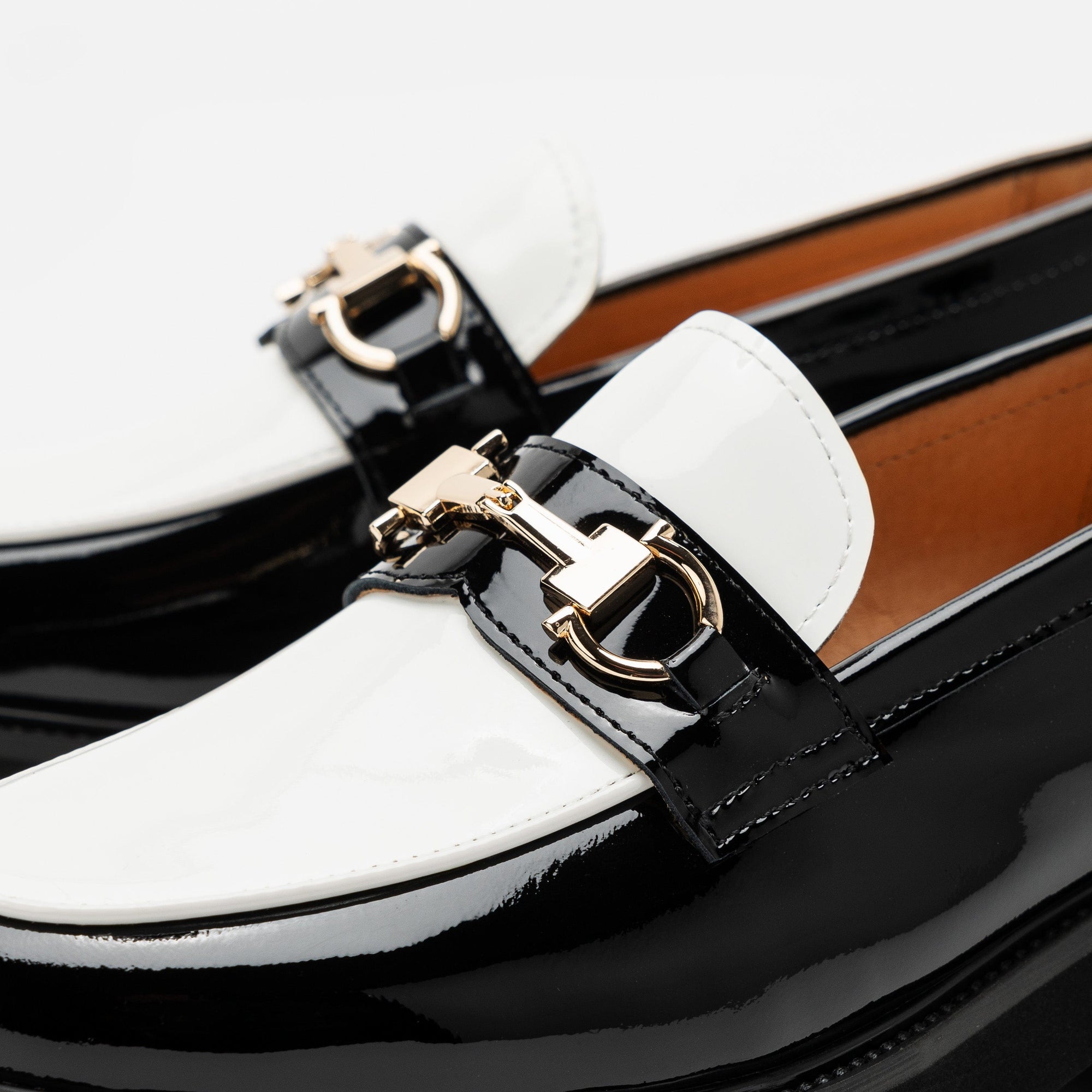 Ms. Boulevard Black/White Patent Leather Bit Loafers