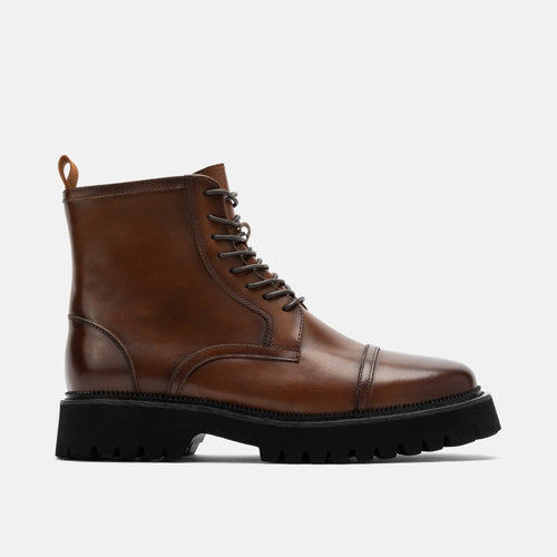 Hudson Brandy Leather Lug Cap Toe Boots