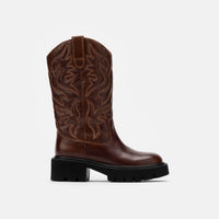 Daisy Chocolate Leather Lug Cowgirl Boots