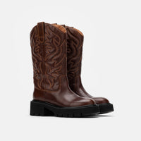 Daisy Chocolate Leather Lug Cowgirl Boots