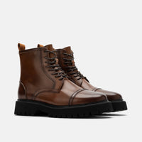 Hudson Brandy Leather Lug Cap Toe Boots