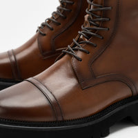 Hudson Brandy Leather Lug Cap Toe Boots