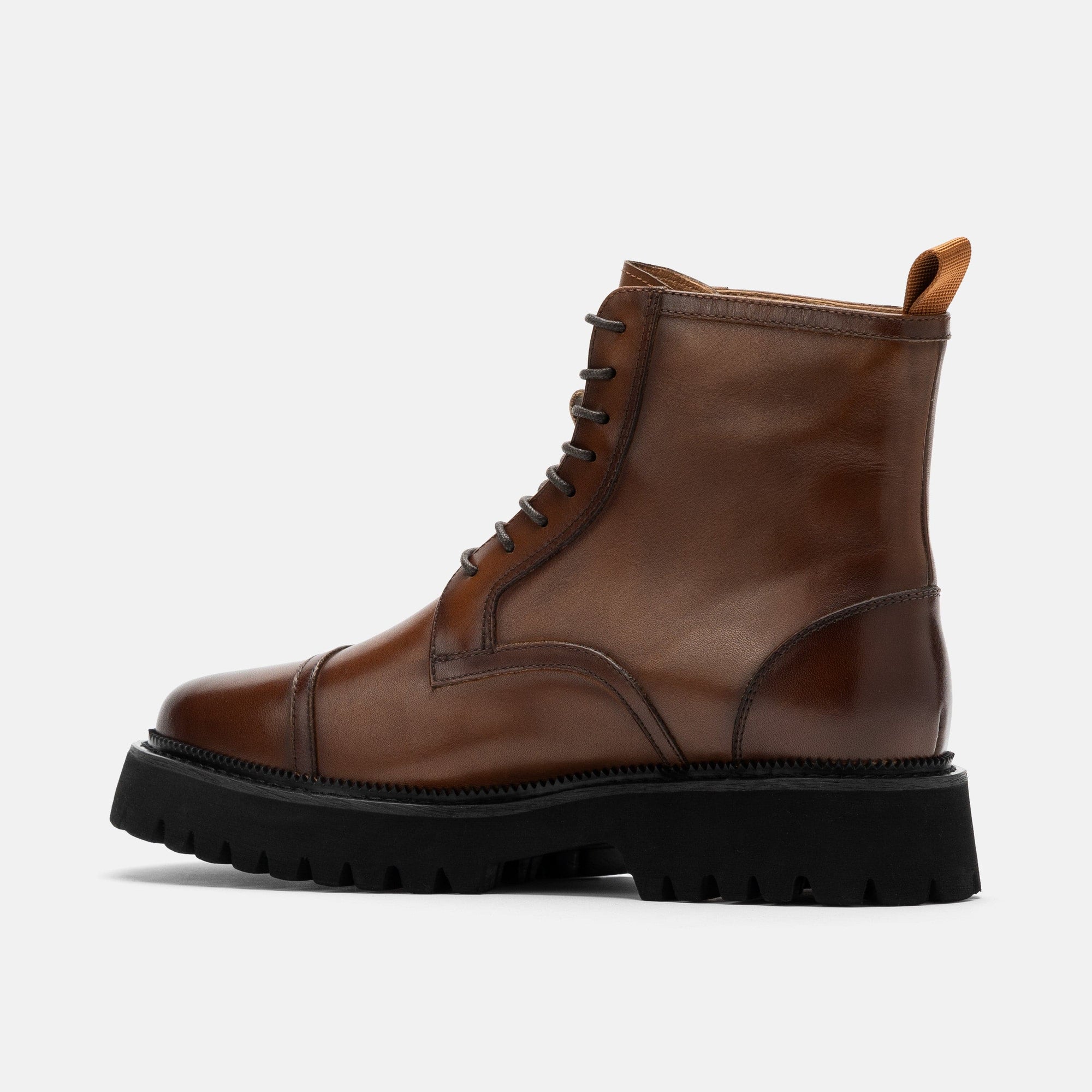 Hudson Brandy Leather Lug Cap Toe Boots