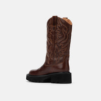 Daisy Chocolate Leather Lug Cowgirl Boots