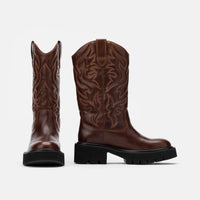 Daisy Chocolate Leather Lug Cowgirl Boots