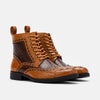 Belmont Cognac/Brown Leather Wingtip Combat Boots