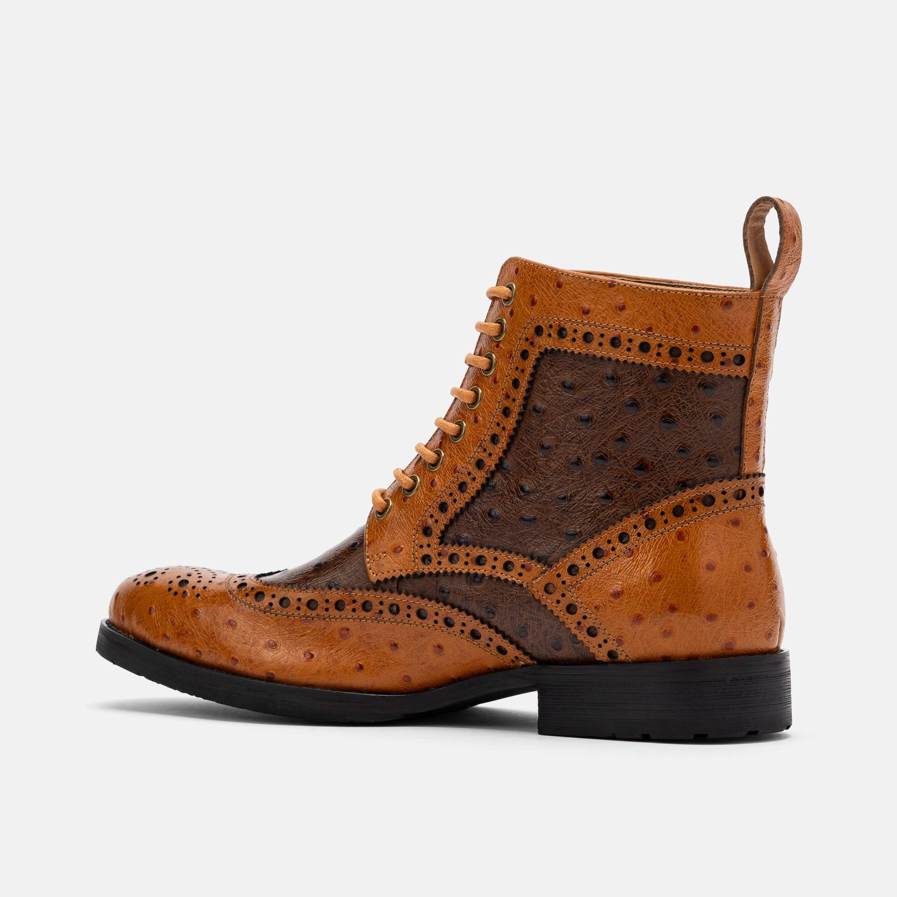 Belmont Cognac/Brown Leather Wingtip Combat Boots