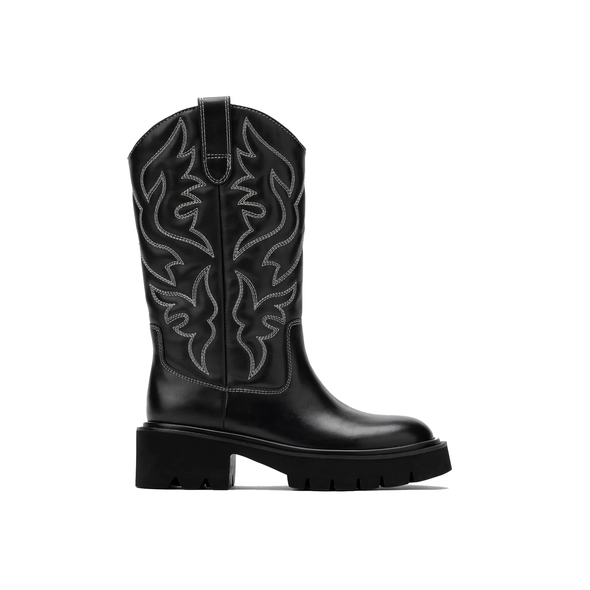 Daisy Black Leather Lug Cowgirl Boots