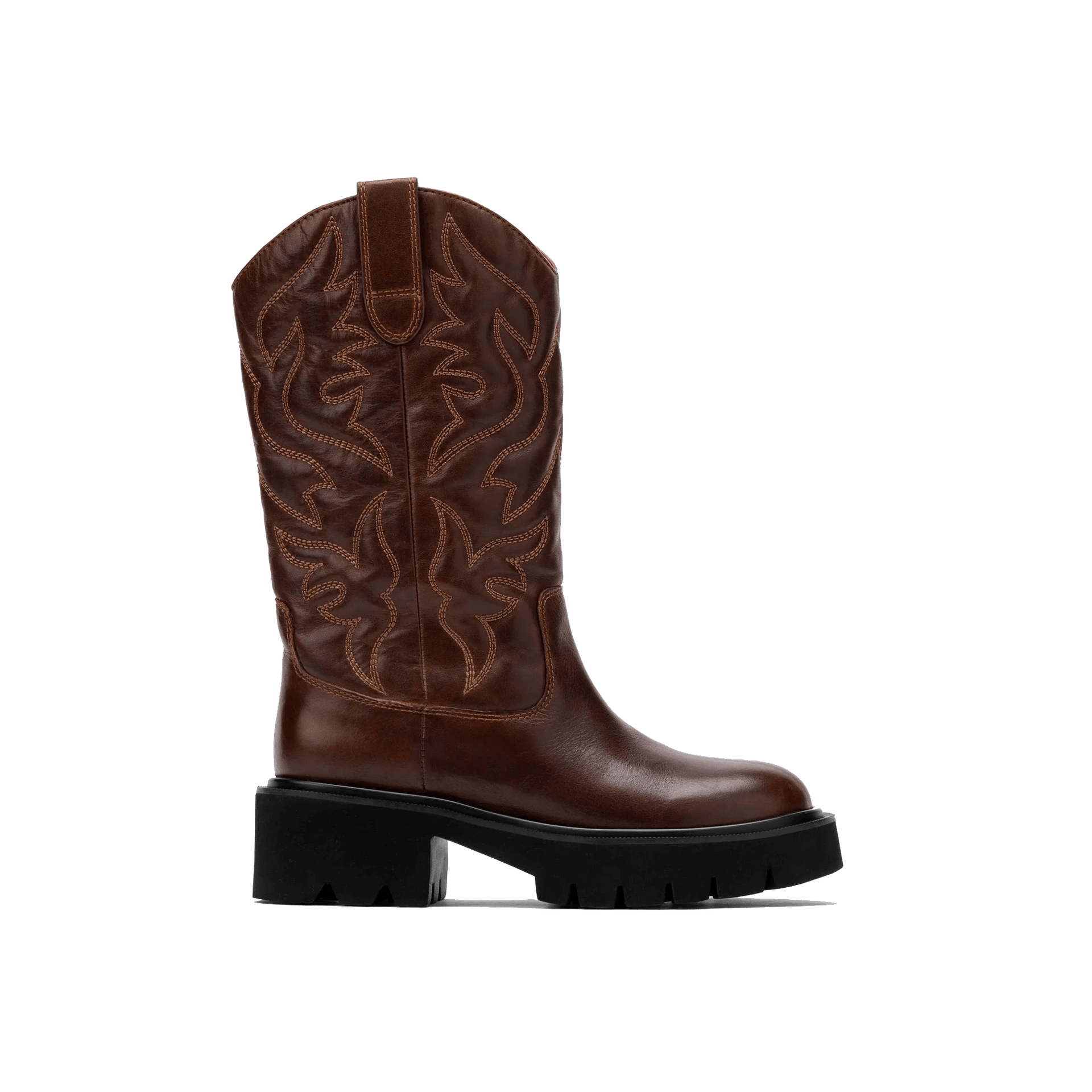 靴 LOULOUSEOUL Chocolate Western Boots Daisy Chocolate Leather Lug Cowgirl Boots
