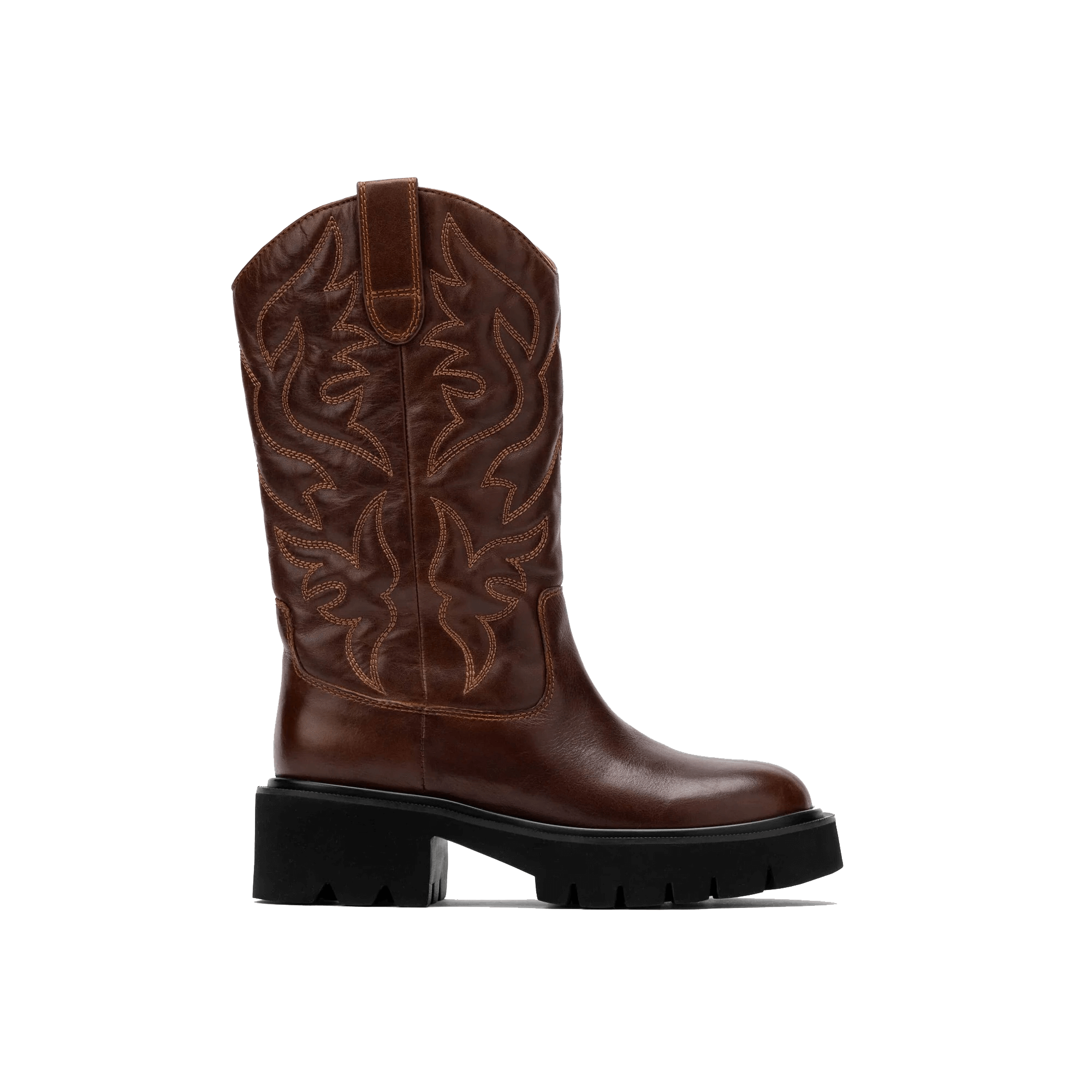 Daisy Chocolate Leather Lug Cowgirl Boots