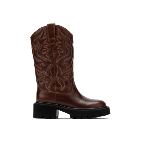 Daisy Chocolate Leather Lug Cowgirl Boots