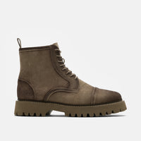 Hudson Green Olive Suede Lug Cap Toe Boots