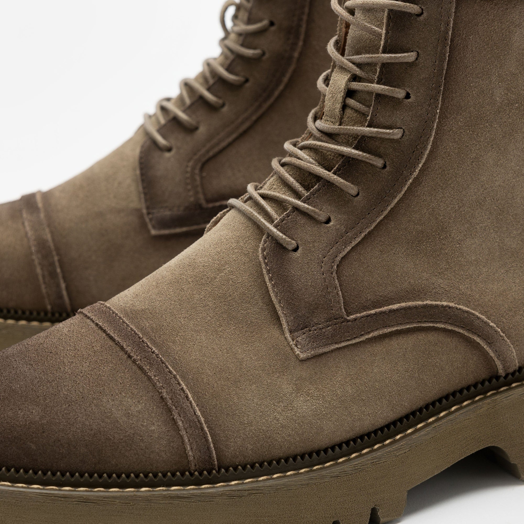 Hudson Green Olive Suede Lug Cap Toe Boots