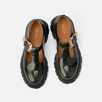 Charli Dark Green Patent Leather Lug Mary Janes