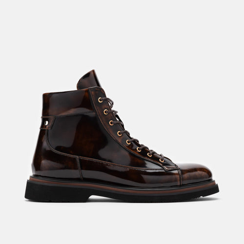 Aiden Mahogany Patent Leather Combat Boots