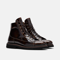 Aiden Mahogany Patent Leather Combat Boots