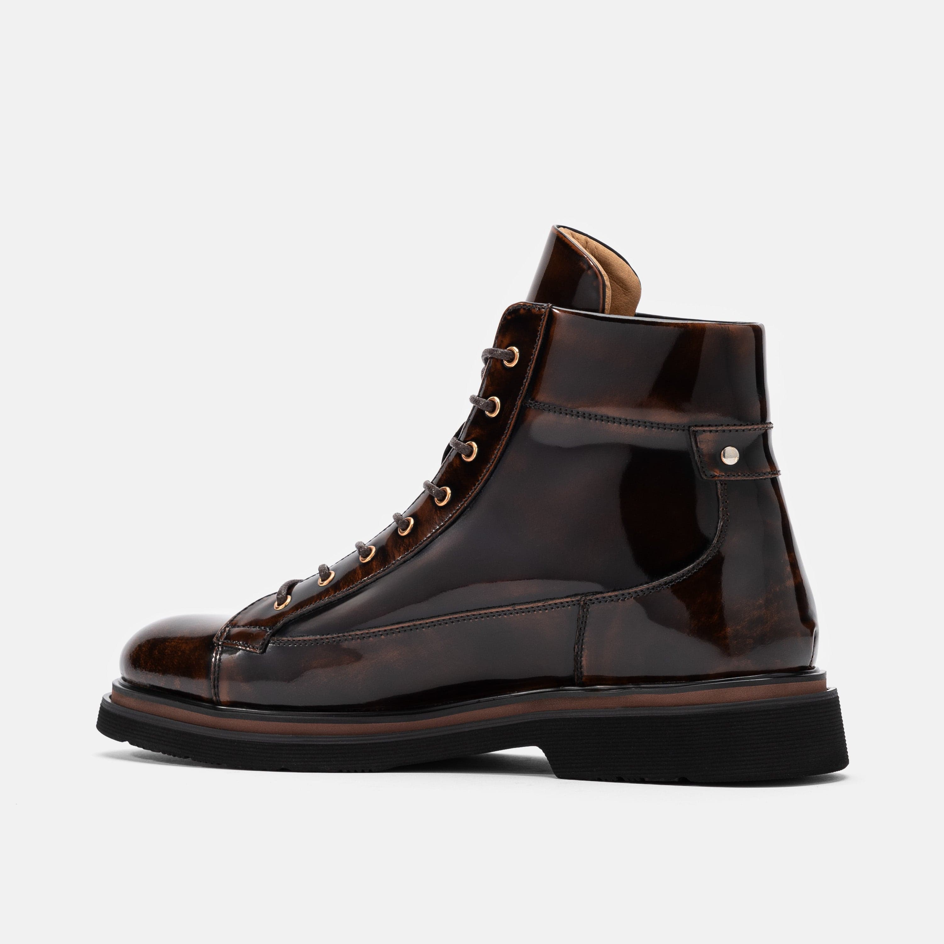 Aiden Mahogany Patent Leather Combat Boots