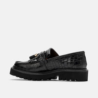 Ms. Journey Black Croc Leather Lug Tassel Loafer