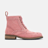 Ms. Belmont Rose Pink Suede Wingtip Combat Boots