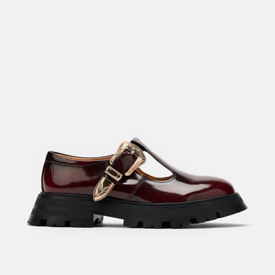 Charli Wine Patent Leather Lug Mary Janes