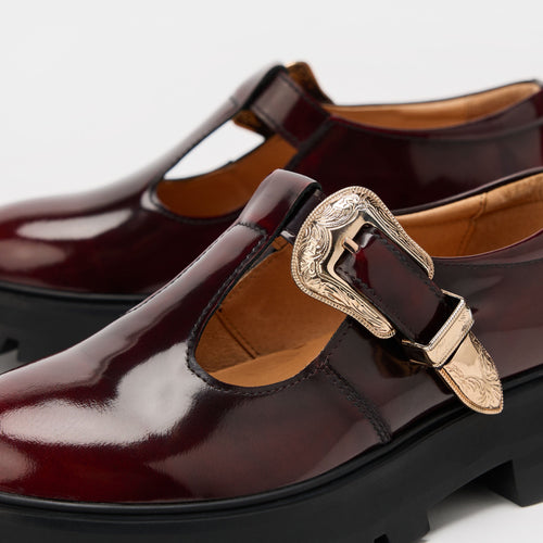 Charli Wine Patent Leather Lug Mary Janes