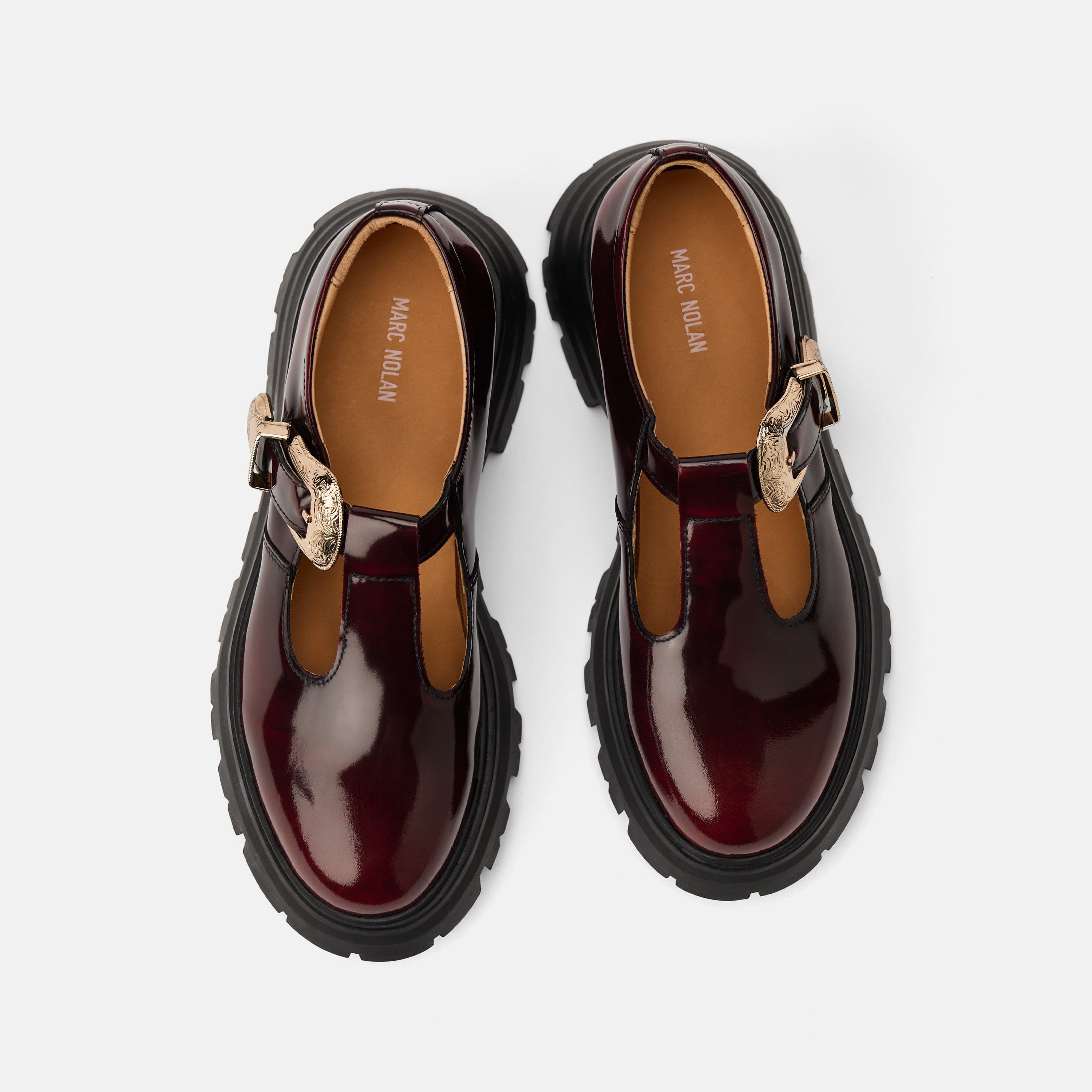 Charli Wine Patent Leather Lug Mary Janes