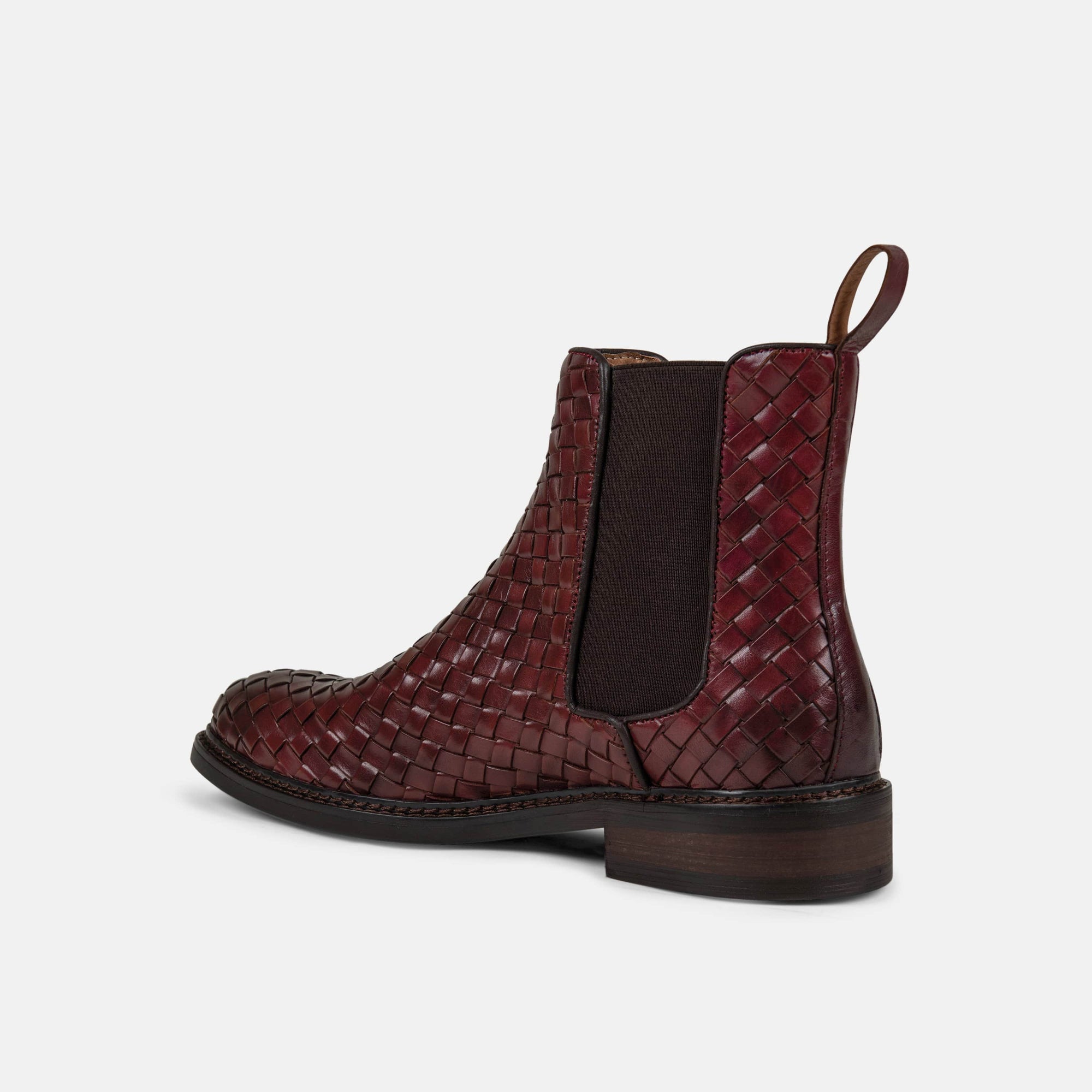 Darwin Burgundy Woven Leather Chelsea Boots