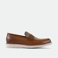 Abe Cognac Plaid Leather Penny Loafers
