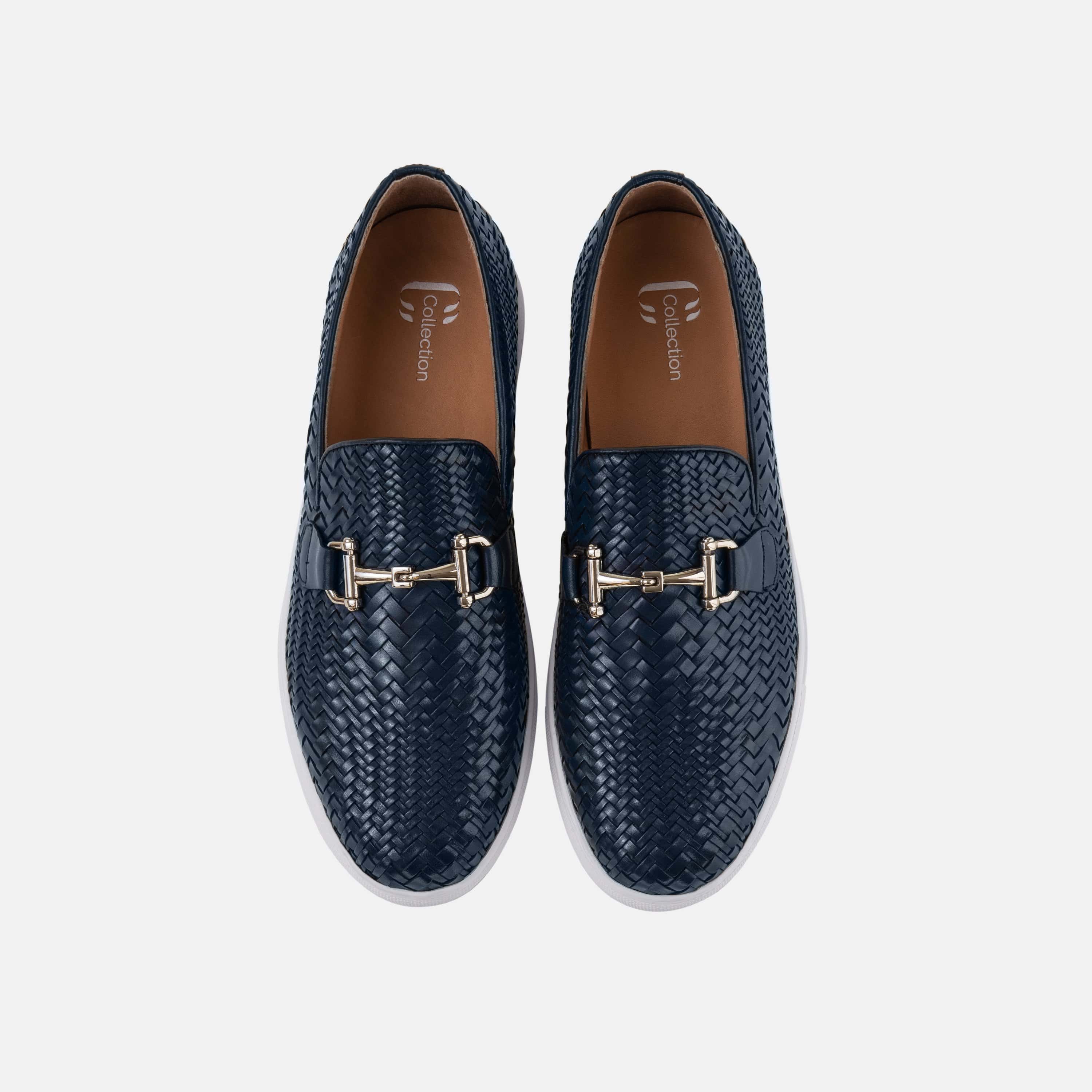 Boardwalk Navy Woven Leather Horse-Bit Sneakers