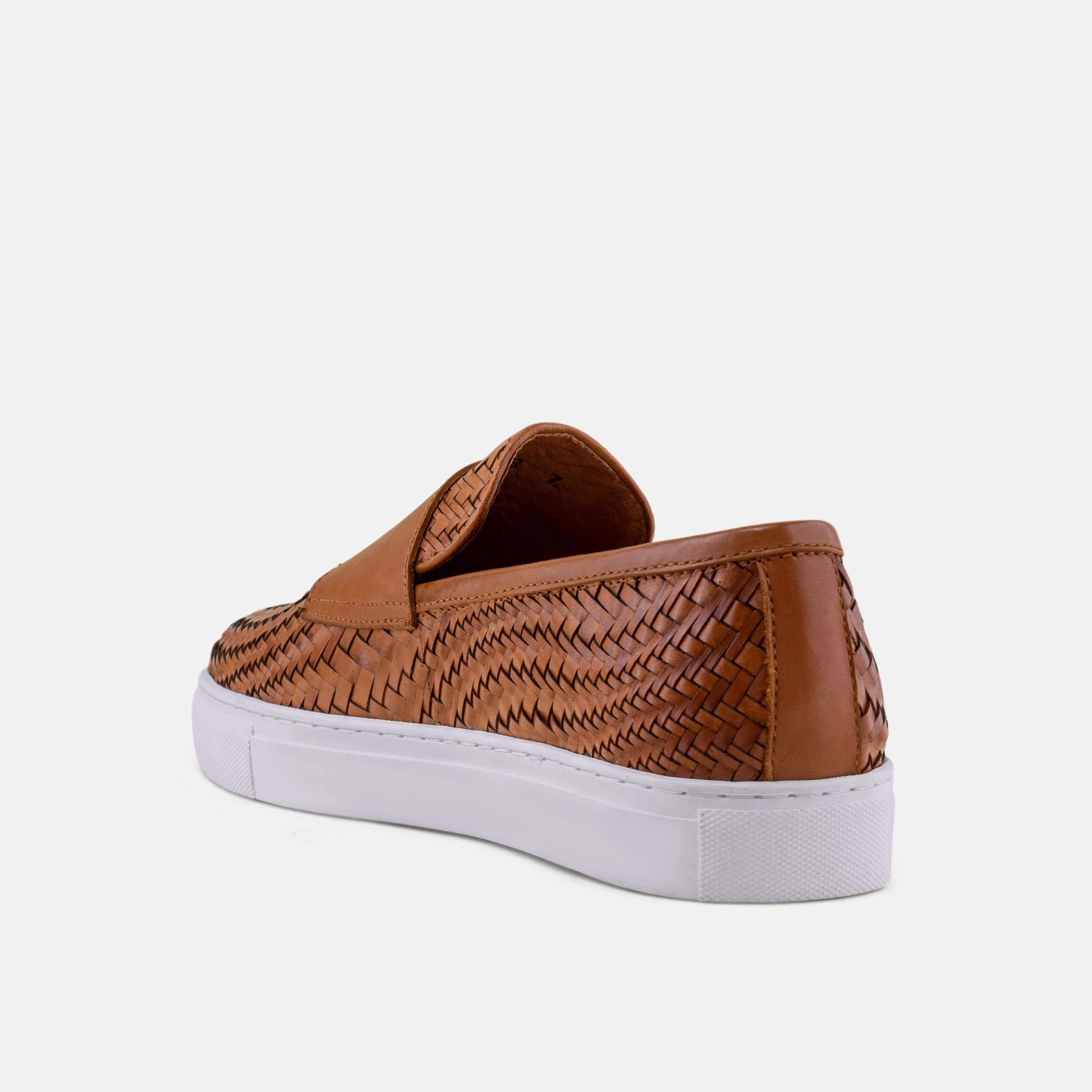 Kyler Cognac Woven Leather Monk Strap Sneakers