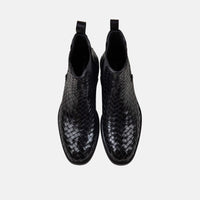Darwin Black Woven Leather Chelsea Boots