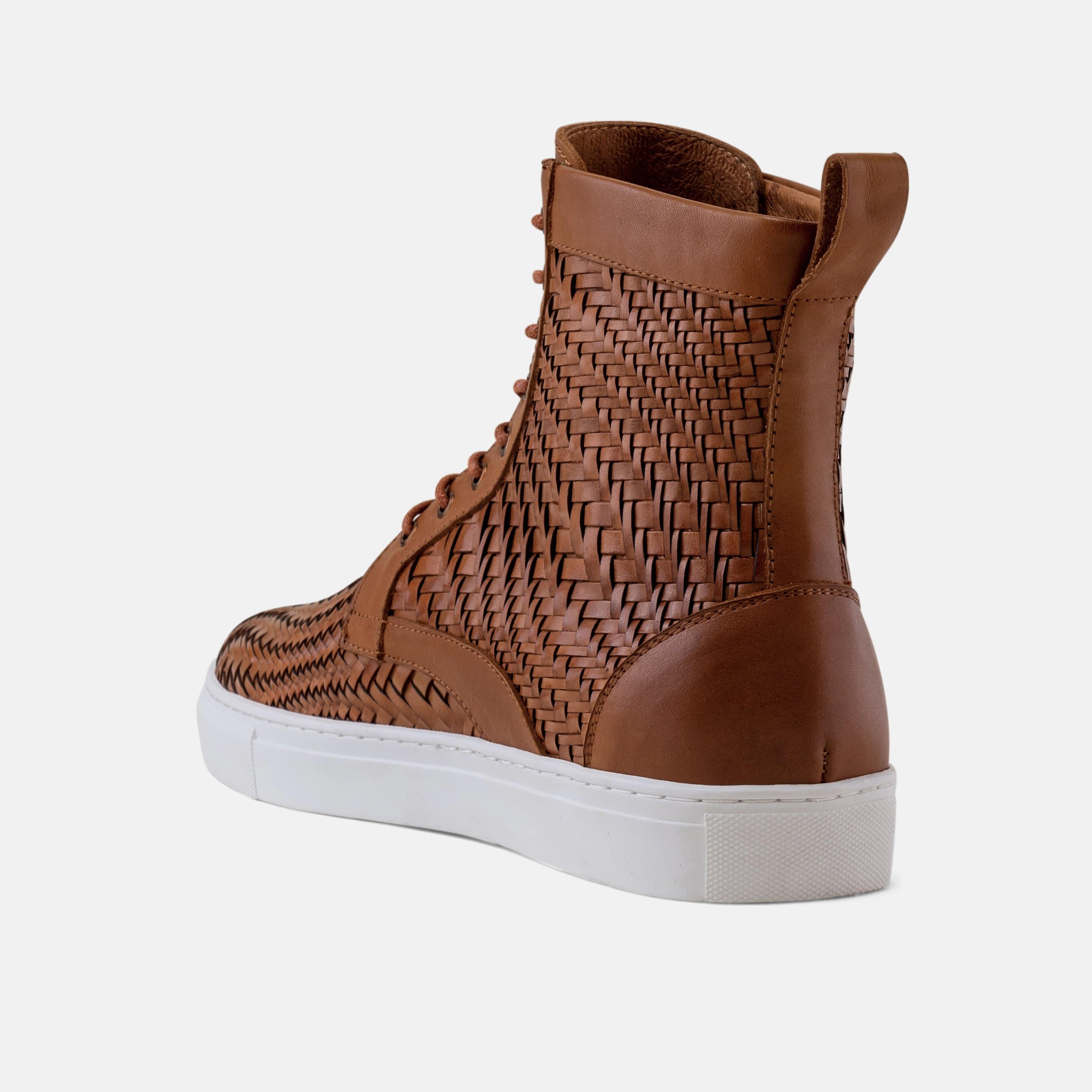 Magnus Brandy Woven Leather High Top Sneakers