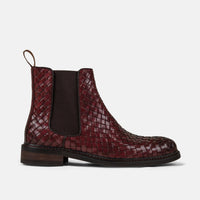 Darwin Burgundy Woven Leather Chelsea Boots
