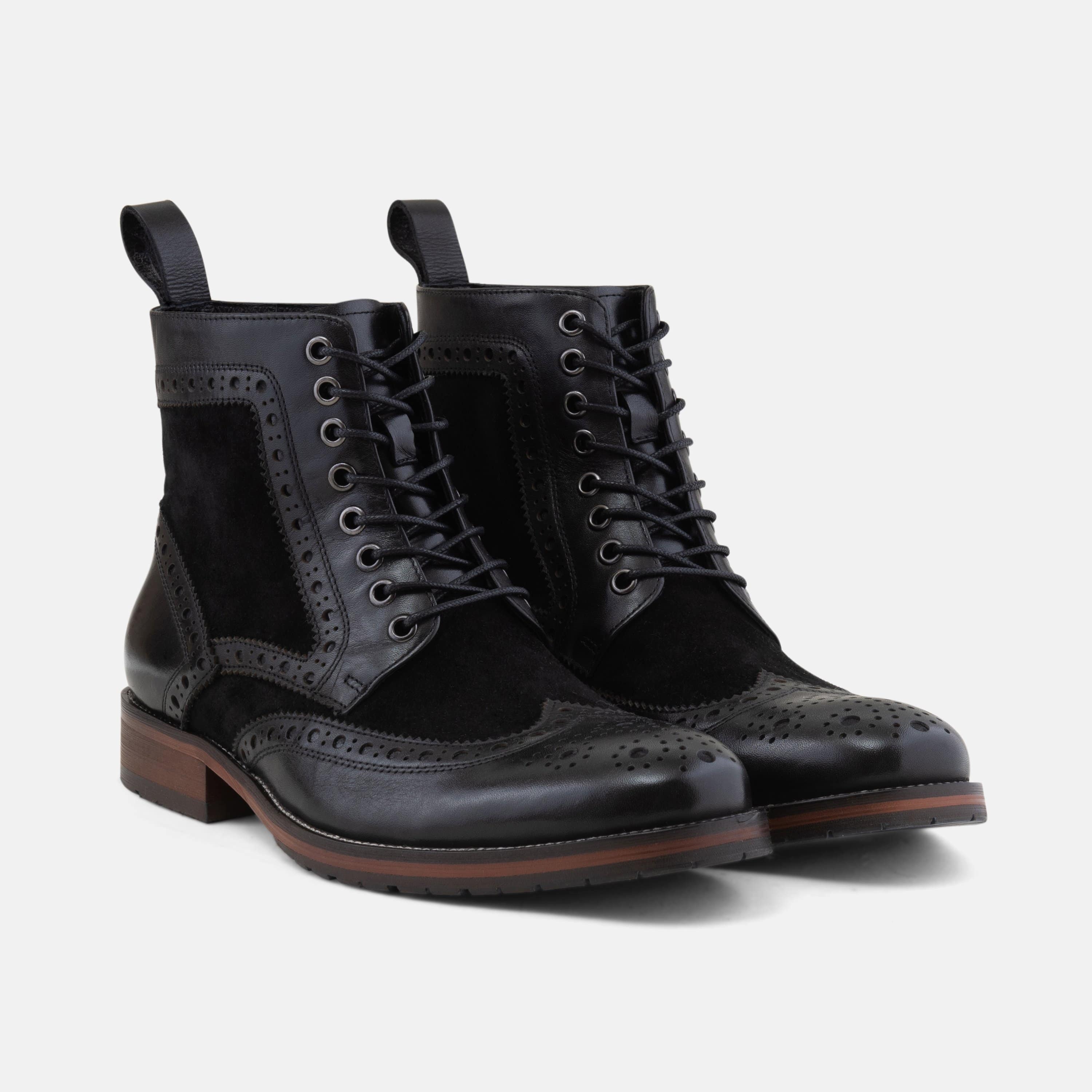 Belmont Black Leather Wingtip Combat Boots