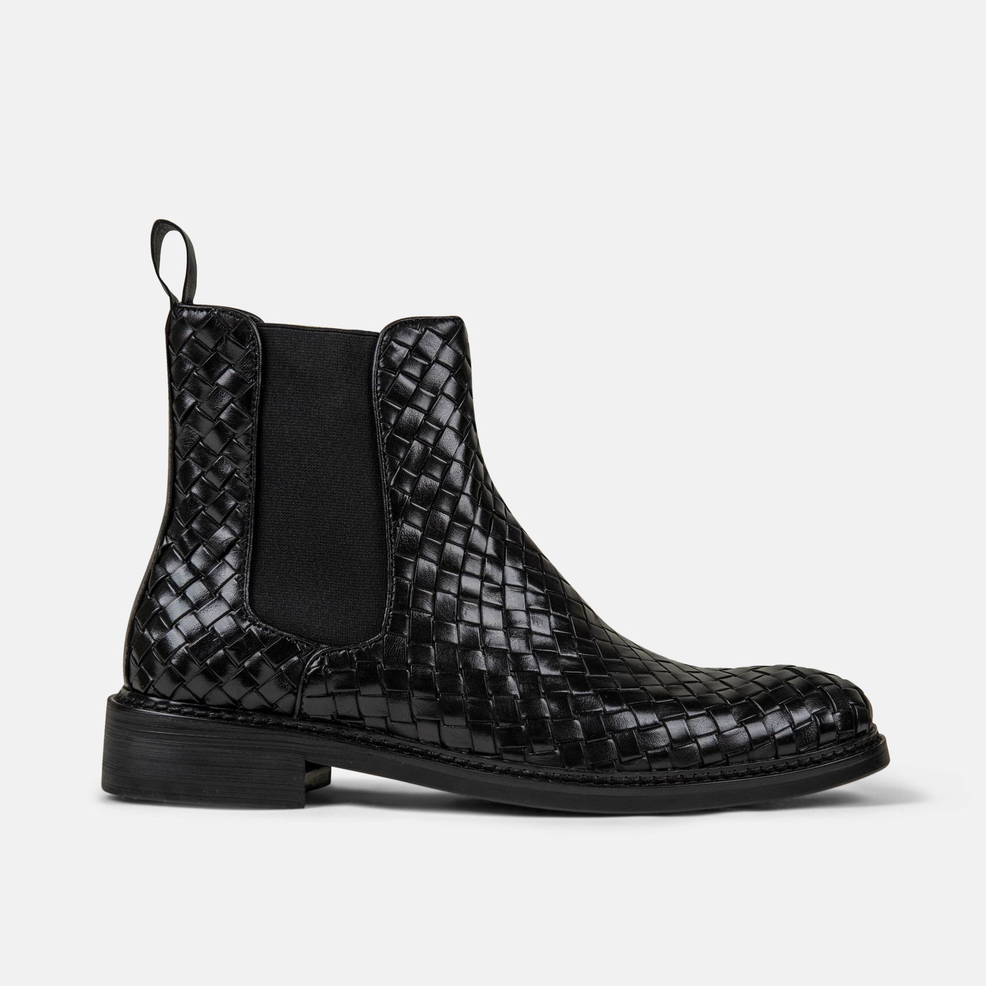 Darwin Black Woven Leather Chelsea Boots