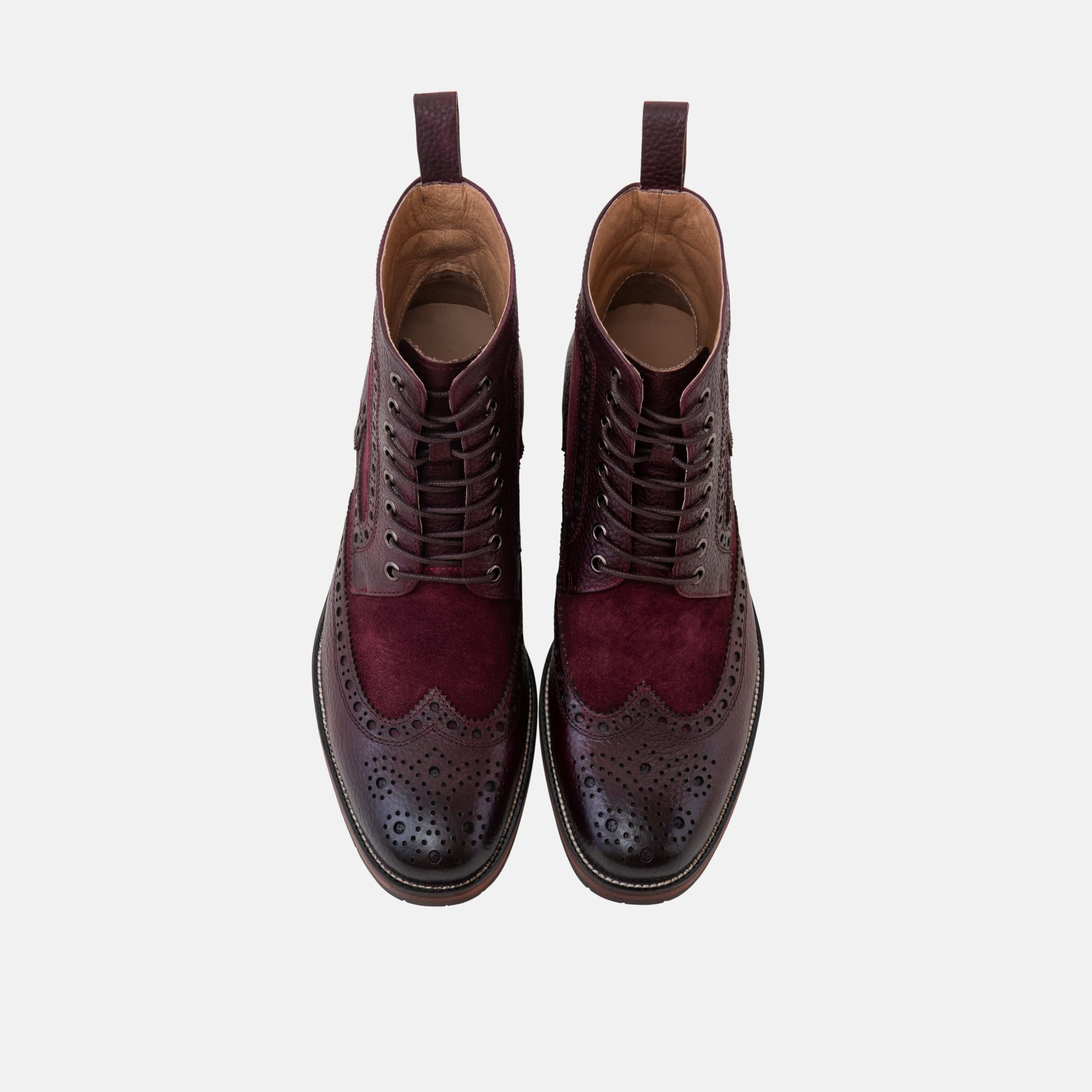 Belmont Burgundy Leather Wingtip Combat Boots