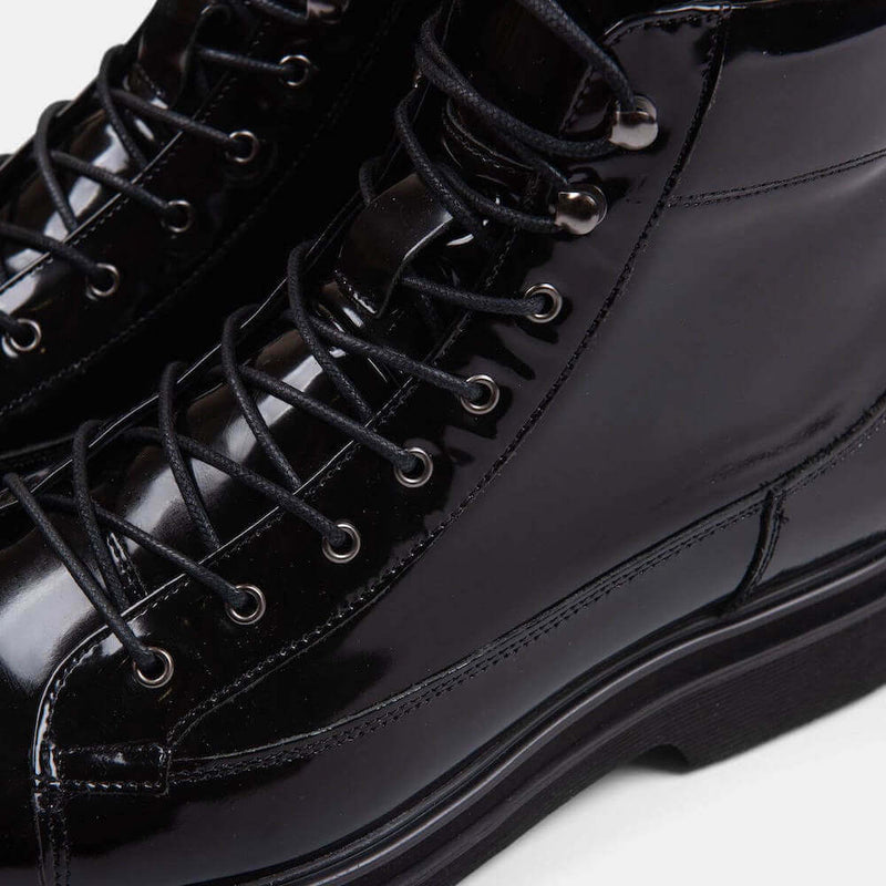 Aiden Black Leather Combat Boots - Leather - Size: 14 by Marc Nolan