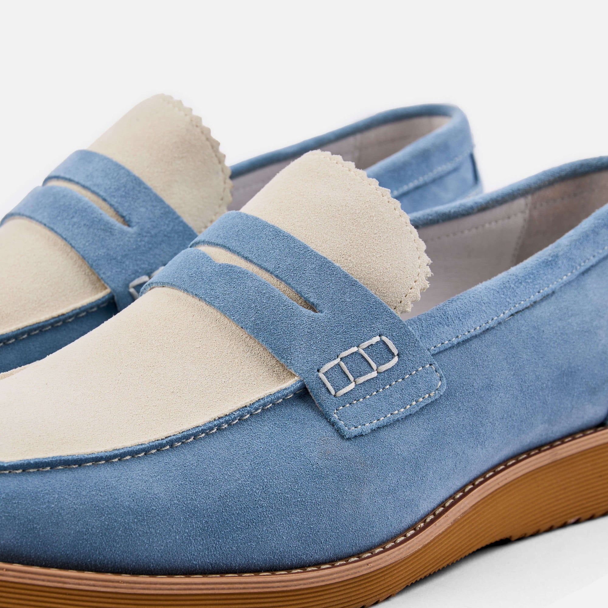 Baby Blue Suede Penny Loafers Nolan