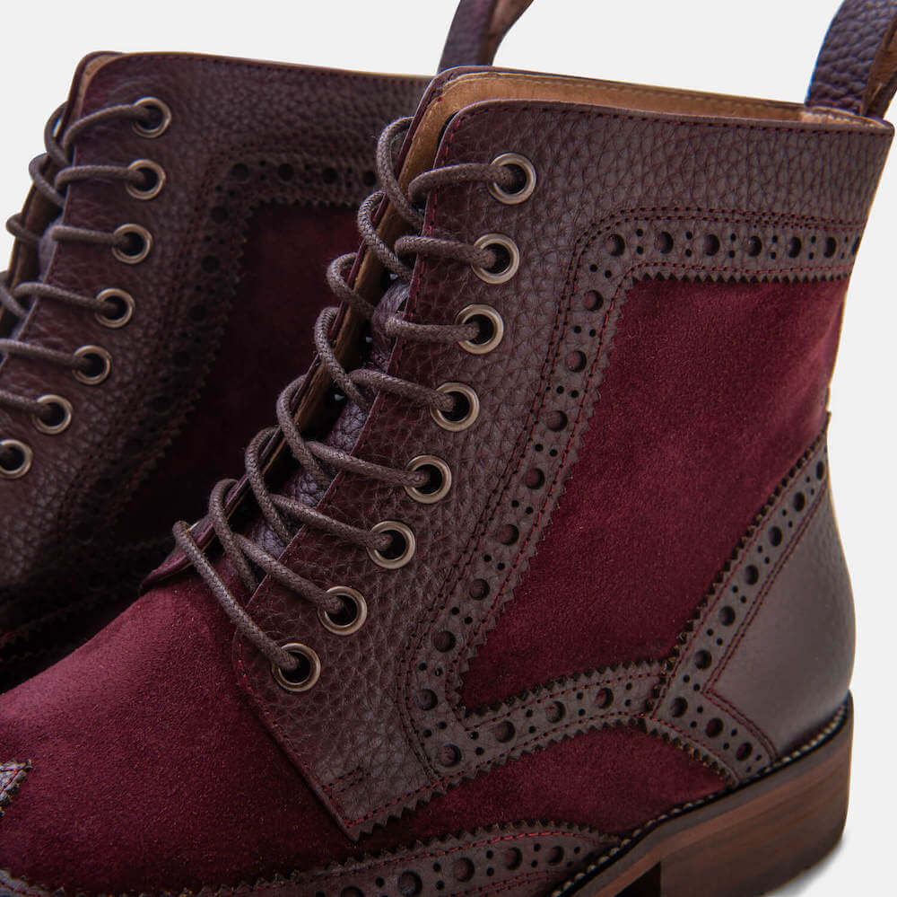 Belmont Burgundy Leather Wingtip Combat Boots