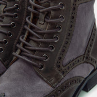 Belmont Steel Grey Leather Wingtip Combat Boots
