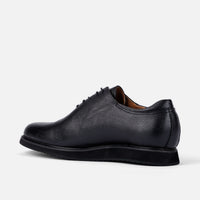 Idris Black Leather Whole Cut Lace Up Sneakers