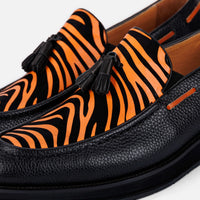 Apollo Black Tiger Leather Tassel Loafers