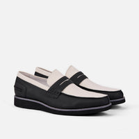 Abe Black and White Leather Penny Loafers
