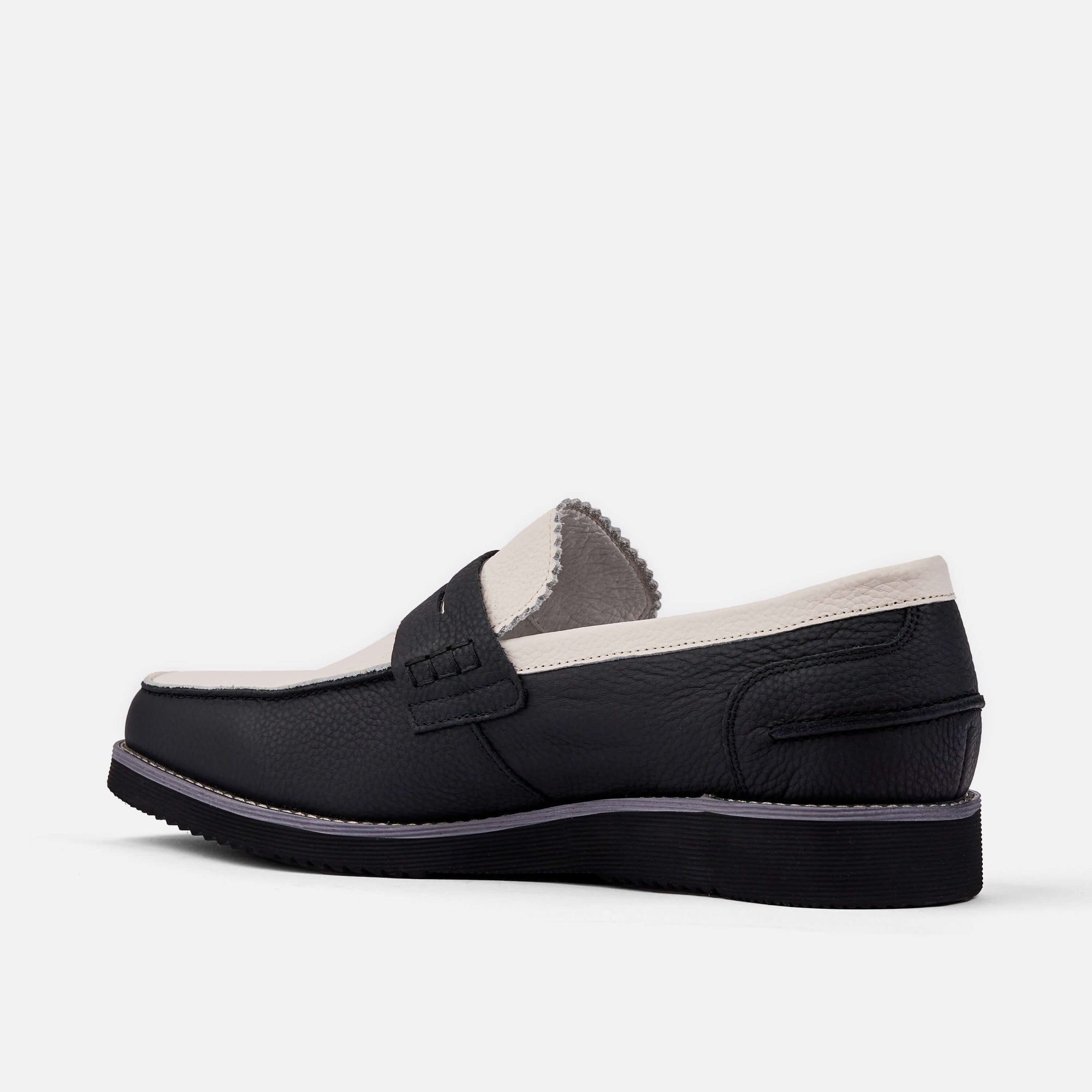 Abe Black and White Leather Penny Loafers