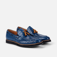 Apollo Blue Crocskin Tassel Loafers