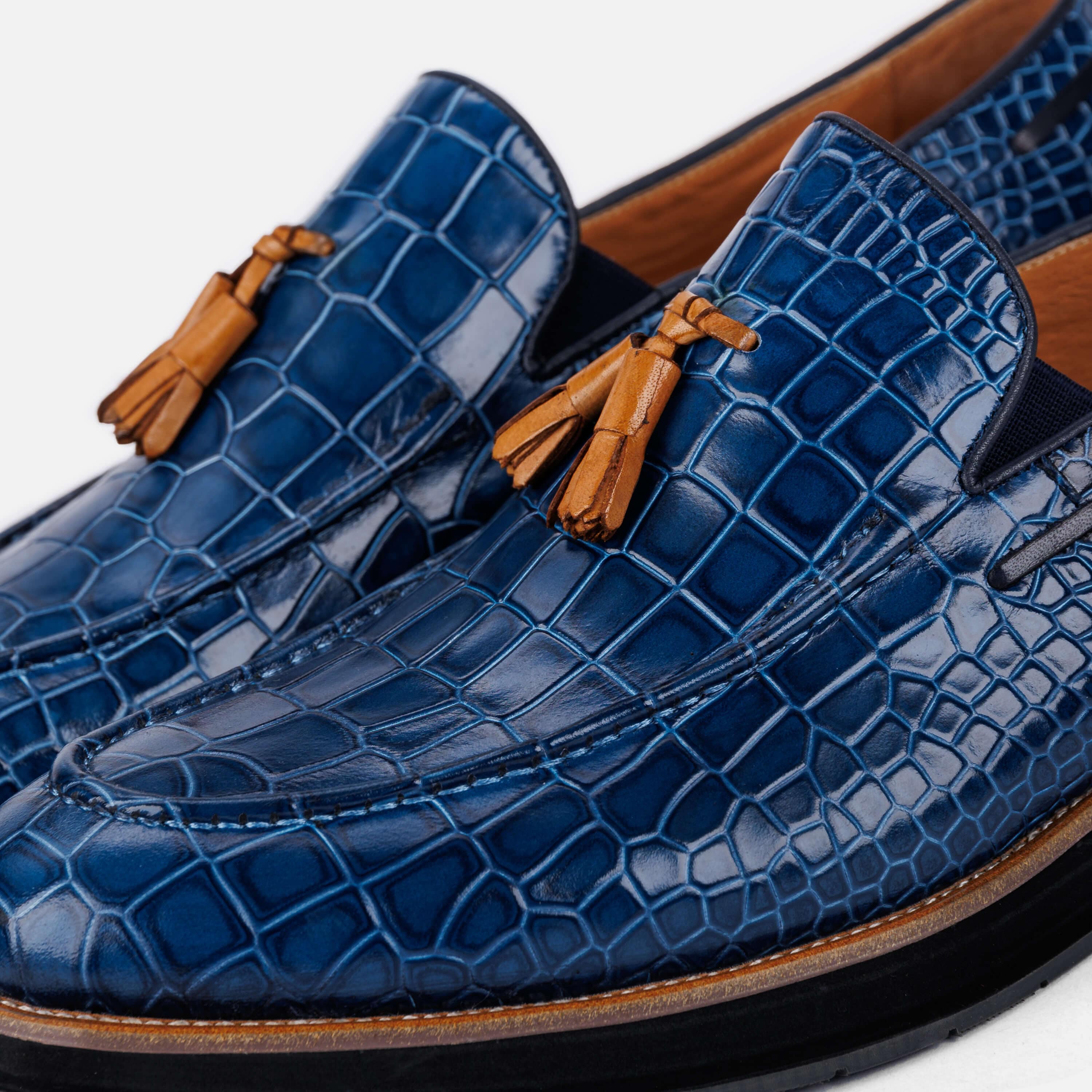 Apollo Blue Crocskin Tassel Loafers