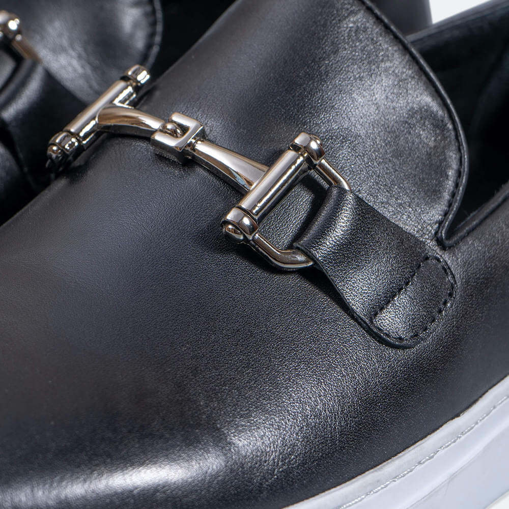 Boardwalk Black Leather Horse-Bit Sneakers