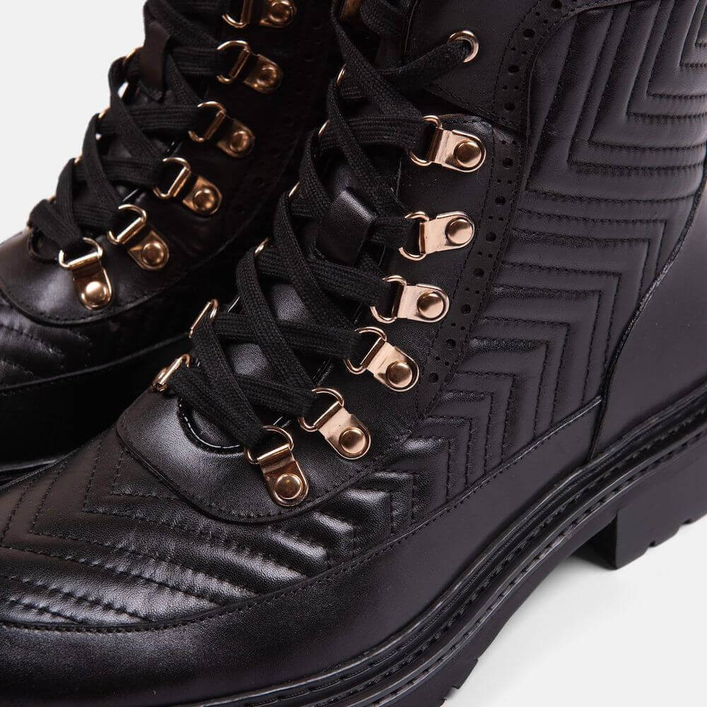 Bond Black Matelassé Leather Combat Boots