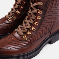 Bond Cognac Matelassé Leather Combat Boots